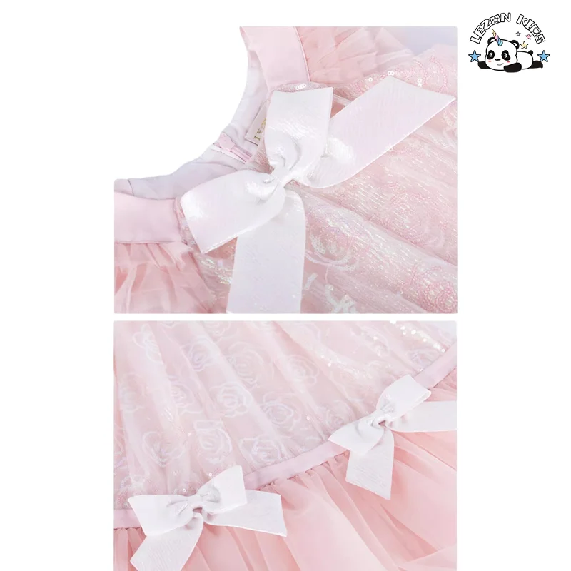 LEZONKIDS - Sequined Girl Dress Girls Ruffle Tulle Short Sleeve Sequin Tulle Dresses for Girls